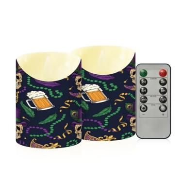 Imagem de Wassud Pacote com 2 velas sem chama de cerveja de carnaval com controle remoto, velas realistas cintilantes com temporizador, velas decorativas para Natal, casamento, festa, decoração de casa pequena