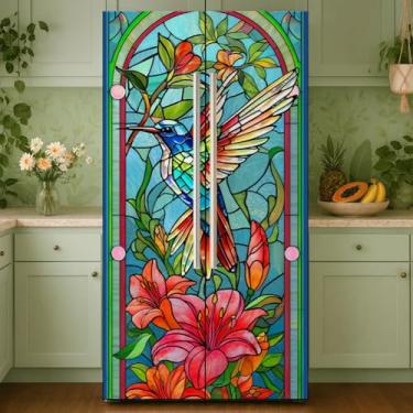 Imagem de GOMAKERER 2 peças de vidro dividido beija-flor removível para geladeira, mural autoadesivo para porta de geladeira, painel de freezers, adesivo para decoração de bar de cozinha, 40 x 192 cm