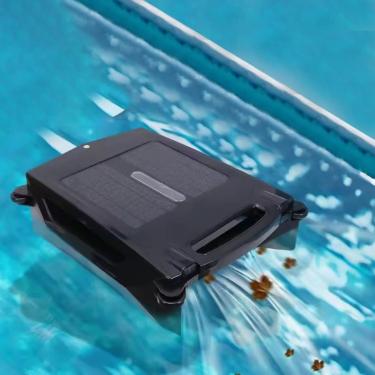 Imagem de Skimmer de piscina automatizado, robô de piscina com cesta de skimmer, bateria e energia solar, 5-10 m/minuto, capacidade de filtragem de 80 ㎡ Limpeza de modo duplo