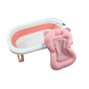 Imagem de Banheira Retrátil Dobrável para Bebê Menino Menina com Termômetro e Almofada de Banho, Portátil, Antiderrapante e Compacta para Recém-Nascidos(ROSA)