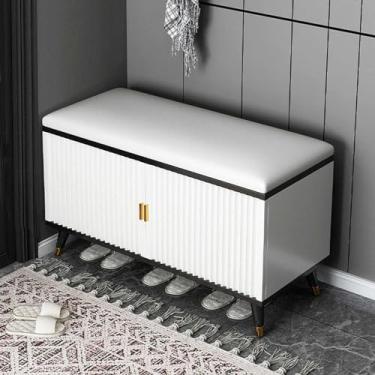 Imagem de Banco de sapateira com porta - Organizador moderno de armário oculto para sapatos de salto alto, entradas, corredores, armários - Banco de armazenamento de sapatos com assento