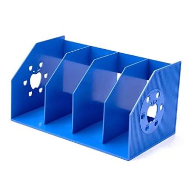 Imagem de Organizador de arquivos de mesa - Suporte de revista dobrável de plástico com 4 compartimentos verticais para armazenamento e organização de escritório - Rack de arquivos de mesa para gerenciamento
