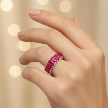 Imagem de Aliança Eternity em Prata 925 com Zircônia Rubi  Joia Fina Elegante e 