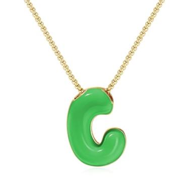 Imagem de KissYan Colar com letras de bolha, banhado a ouro 14 K, pingente de caixa com inicial de balão colorido, joia delicada para presente, Adjustable, Cobre, Sem Pedra Preciosa