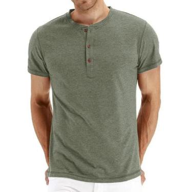 Imagem de Camiseta Masculina Slim Fit De Algodão Com Gola Henley, Design Moderno