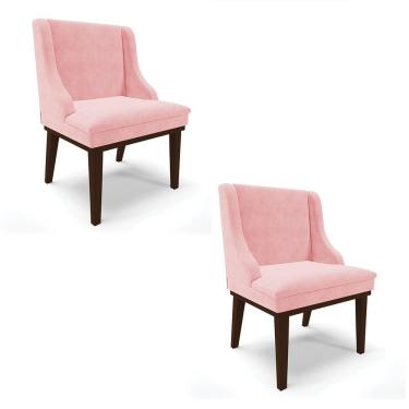 Imagem de Kit 02 Cadeiras De Jantar Suede Rosa Bebê Base Fixa Madeira