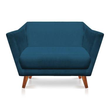 Imagem de Namoradeira Lorena Suede Pés Castanho Azul Marinho