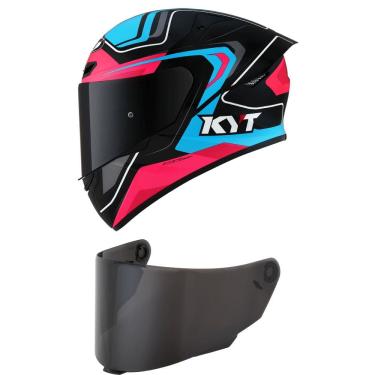 Imagem de Capacete KYT TT Course Overtech Azul e Rosa Mais Viseira Fumê