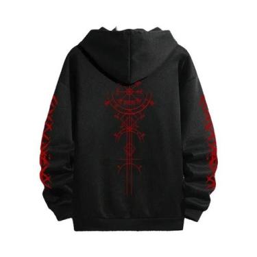 Imagem de Moletom Masculino Preto Casual Com Capuz Para Outono/Inverno, Esportiv