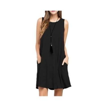 Imagem de Vestido Feminino Casual De Verão Sem Mangas, Estilo Praia, Liso Plissa