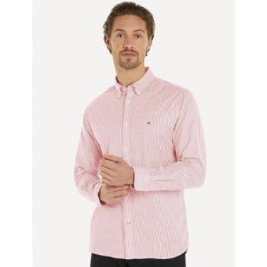 Imagem de Camisa Tommy Hilfiger Masculina Regular Striped Poplin Vermelha-Masculino