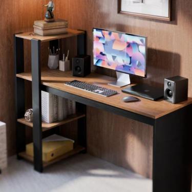 Imagem de Escrivaninha Pequim 115cm com Estante e 4 Prateleiras Mesa para Comput