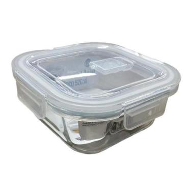 Imagem de Pote De Vidro Quadrado 520Ml Marmitas Com Vedação Hermética - Ideal