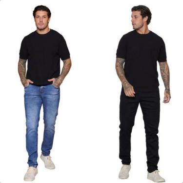 Imagem de Kit 2 Calças Jeans Skinny Masculina Slim Fit Ajustada Moderna Confortá