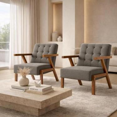 Imagem de Kit 2 Poltronas Zara Capitone Tecido Boucle Moderna Decorativa Pés Em 