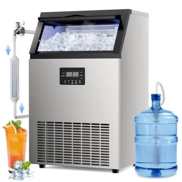 Imagem de Máquina de Gelo Comercial Lioncho 90,7 kg/24H Aço Inoxidável Dupla Entrada Água Autolimpante 22,7 kg Armazenamento 110V