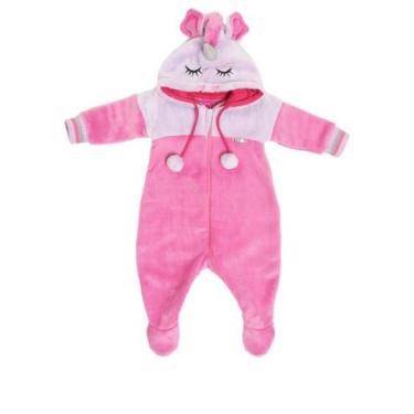 Imagem de Macacão Bebê Menina Pelo Capuz Bordado Inverno Lessa B8900, Rosa, P ( 