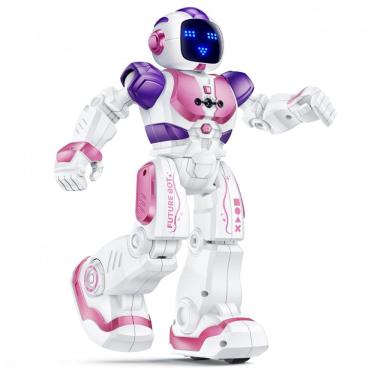 Imagem de Robô dançante Ruko 6088 rosa e roxo com controle por app, controle remoto e gestos, expressões em LED, jogos de perguntas e bateria