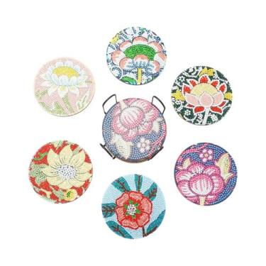 Imagem de Conjunto De 6 Porta-Copos De Madeira Com Cristais De Mandala, Arte Em 