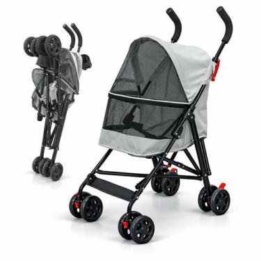 Imagem de Carrinho de Passeio Pet com Porta Copo para Cães e Gatos 5kg Dobrável 
