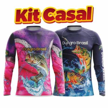 Imagem de Kit Casal Camiseta Termica Pescaria Manga Longa - Duagro, P, Azul, Ros