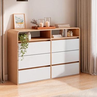 Imagem de Cômoda 6 Gavetas Aurora Carvalho Marrom/ OFF White