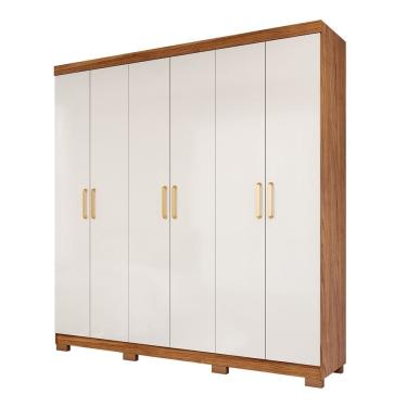 Imagem de Guarda-roupa Casal 6 Portas com Pé e Espelho Interno Giratório 199cm 100% Mdf Paraty Espresso Móveis Cinamomo/Off White
