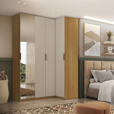 Imagem de Módulo de Canto Reto 4 Portas Espelho 100% Mdf Altezza Clean Freijó/Off White