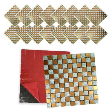 Imagem de Pastilha De Vidro Kit 16 Uni Adesiva Parede Cozinha Sala Banheiro Decorativa Moderna Requintado Reforma Facil Aplicacao