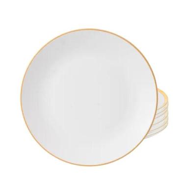 Imagem de Jogo de Pratos Fundo Kit 6 Peças Porcelana 20,5cm Luxo Borda Dourada L
