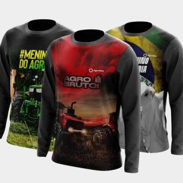 Imagem de Combo Kit 3 Camisas Agro Masculinas Manga Longa Zíper Proteção Uv Temá