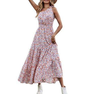 Imagem de Vestido PRETTYGARDEN Maxi Floral Ombro Único Branco e Vermelho Tamanho