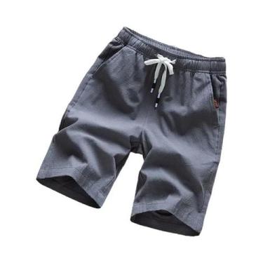 Imagem de Bermudas Masculinas De Verão Respiráveis Em Cor Sólida Imitando Linho,