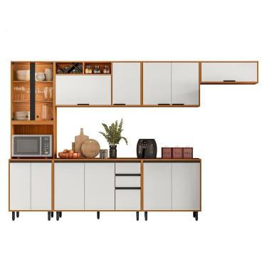 Imagem de Cozinha Completa Ravena 14 Portas 2 Gavetas MDF 340cm Off White com Nicho para Micro-ondas