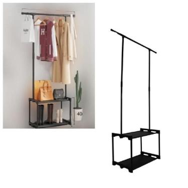 Imagem de Cabideiro Arara de Roupa com Sapateira 2 Prateleiras Plástico ABS 93CM para Toalhas Yeet