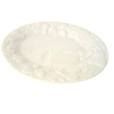 Imagem de Travessa Oval Grande Rasa Caju Garden para Servir em Cerâmica com Alto Relevo para Mesa Branco Scala