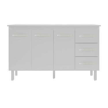 Imagem de Kit Balcão Gabinete 138cm Carina Branco Com Tampo 140cm Branco