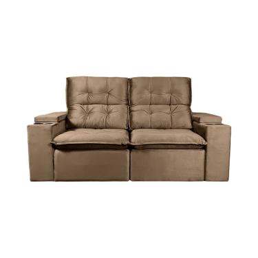 Imagem de Sofá Suíça 3 Lugares Retrátil e Reclinável 200CM Bege em Veludo com Molas Ensacadas e Porta-Copos