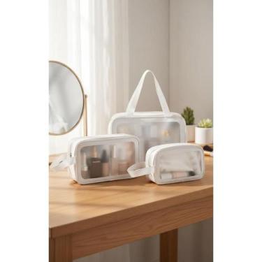 Imagem de 2x Kit 3 Necessaires Brancas: Maquiagem, Viagem, Praia - Congratulatio