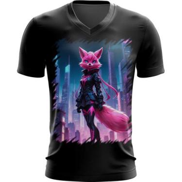 Imagem de Camiseta Gola V Raposa Humanóide Vaporwave 5 - Kasubeck Store, INF 16