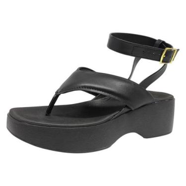 Imagem de Sandália Feminina Anabela Média Plataforma Conforto Moleca, Preto, 37