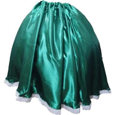 Imagem de Saia De Umbanda E Candomblé Cetim Verde Barrado Branco - HS Axó