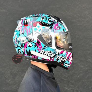Imagem de Capacete Race Tech Sector Monsters White Blue, 56, Azul