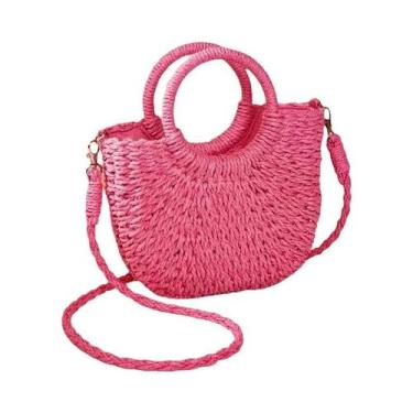 Imagem de Bolsa Feminina de Palha Trançada - Grande Capacidade, Estilo Meia Lua,