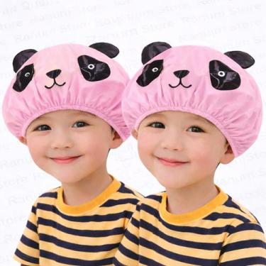 Imagem de Kit 2 Toucas de Banho Infantil com Cheirinho  PVC Reutilizável Panda -
