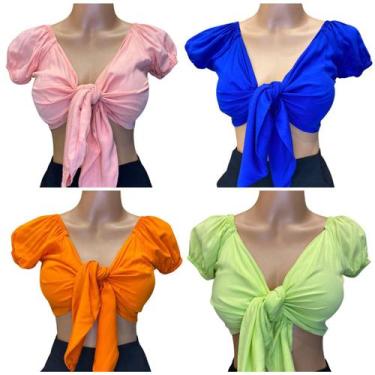 Imagem de Cropped com Laço Frontal Bojo em Viscose Estilo Casual Moda Praia e Ve