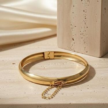 Imagem de Bracelete liso largo com pega ladrão - ALBAA JOIAS, Dourado, Dourado