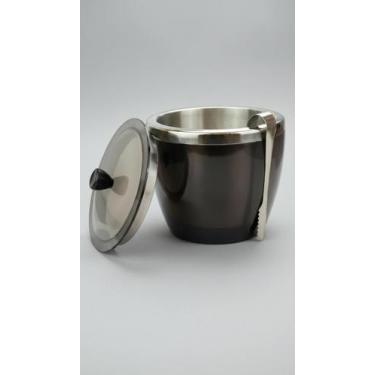 Imagem de Balde de Gelo Inox com Pinça 16.5x18cm Preto - Congratulations Store