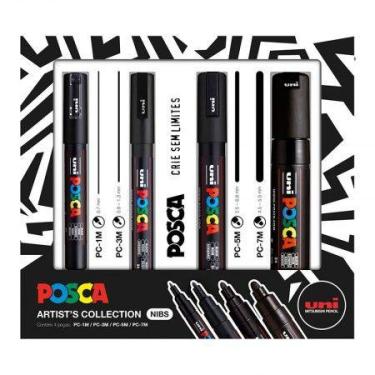 Imagem de Caneta Posca Artists Collection NIBS Preto - estojo com 4 unidades - U