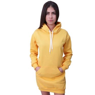 Imagem de Vestido Moletom Feminino Com Bolso E Capuz Amarelo-Feminino